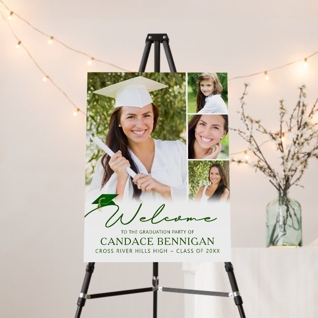 Modern Graduation 4 Photos Green Script Foam Board (In Situ (Stand))