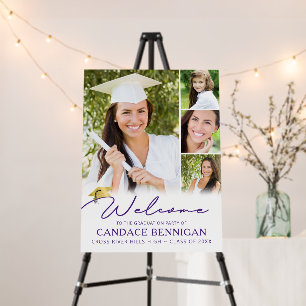 Modern Graduation 4 Photos Purple Script Foam Board
