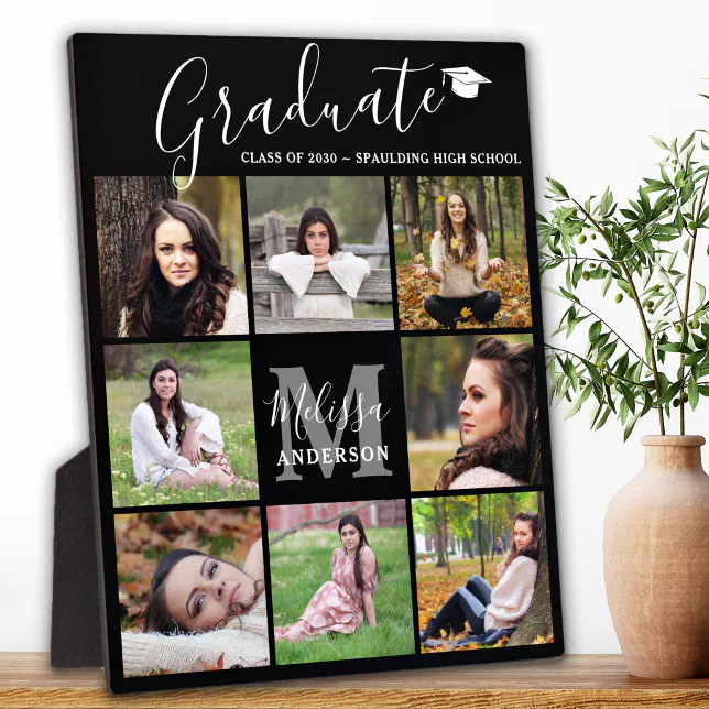 Modern Graduation 8 Photo Collage Black Graduate Plaque Zazzle