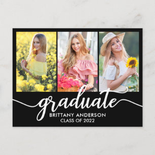 Modern Graduation Announcement 3 Photo Postcard