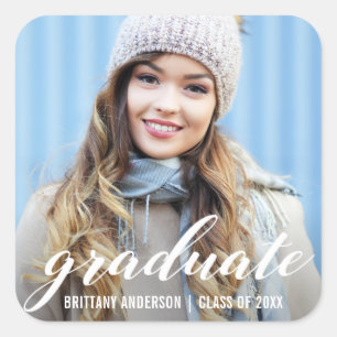 Modern Graduation Announcement   Graduate Photo Square Sticker