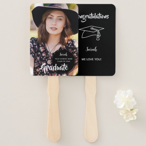 Modern Graduation Black And White Commencement Hand Fan
