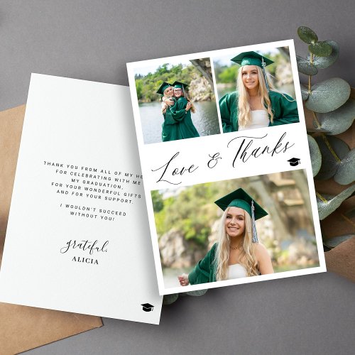 Modern graduation black and white photo thank you card