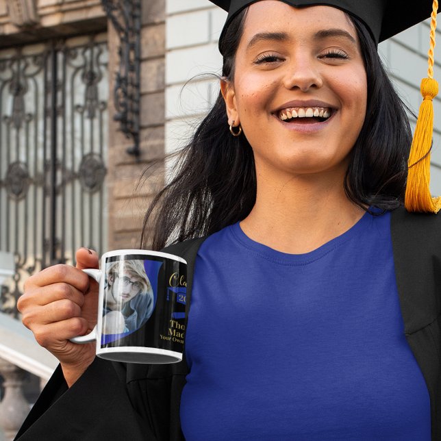 Modern Graduation Black Blue Wave Two-Tone Coffee Mug (Creator Uploaded)