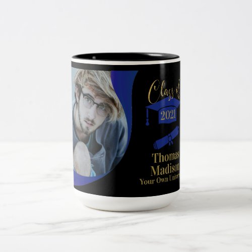 Modern Graduation Black Blue Wave Two_Tone Coffee Mug