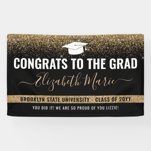 Modern Graduation Black Gold Glitter Class of 2021 Banner