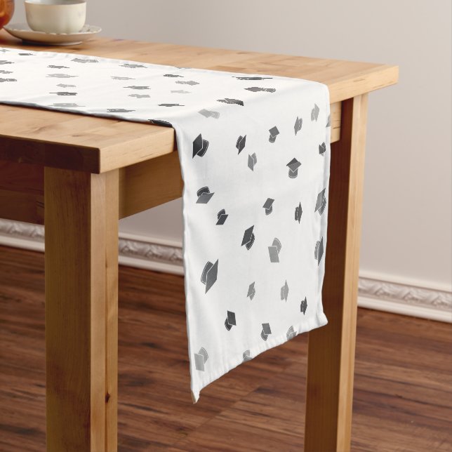 Modern Graduation Black Gray Cap Short Table Runner (In Situ)