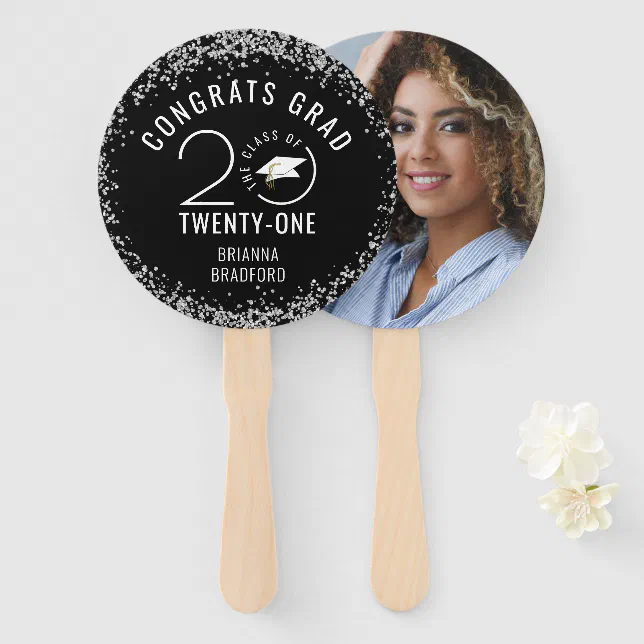 Modern Graduation Black Stylish Class Year Hand Fan | Zazzle