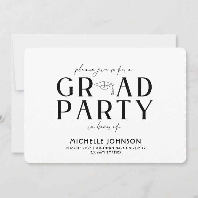 Modern Graduation Black Typography | Photo Party Invitation (Front)