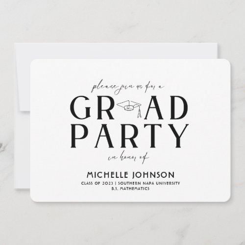 Modern Graduation Black Typography  Photo Party Invitation