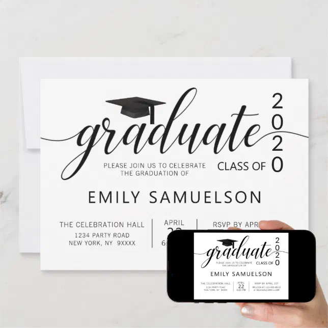 Modern Graduation Black White Class of + School Invitation | Zazzle