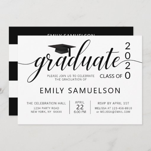 Modern Graduation Black White Class of + School Invitation | Zazzle