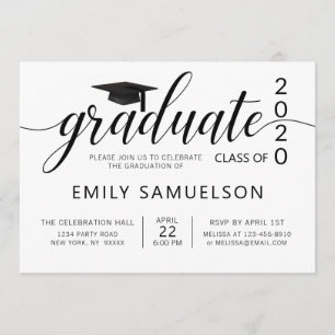 Modern Graduation Black White Class of + School Invitation