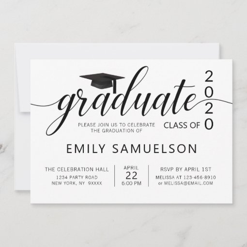 Modern Graduation Black White Class of + School Invitation | Zazzle