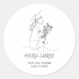 Modern Graduation Black & white line art graduate Classic Round Sticker