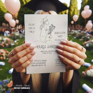 Modern Graduation Black & white line art graduate Invitation