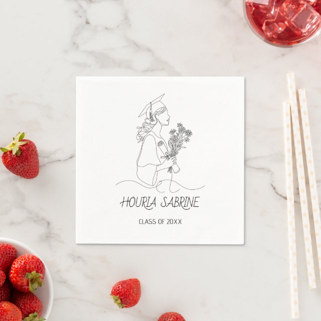 Modern Graduation Black & white line art graduate  Napkins (Insitu)