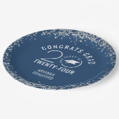 Modern Graduation Blue Faux Silver Glitter Paper Plates (Angled)