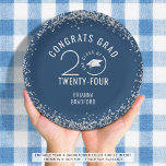 Modern Graduation Blue Faux Silver Glitter Paper Plates<br><div class="desc">Personalized graduation party or open house paper plates featuring a modern, stylish typography design for the class year in your choice of color (shown in blue) with a faux silver glitter confetti border, CONGRATS GRAD and your graduate's name. Choose a school color or coordinating party theme color in EDIT. ASSISTANCE:...</div>