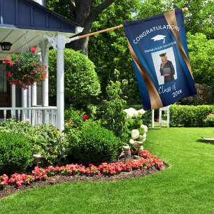 Modern Graduation Blue Gold Abstract Photo House Flag