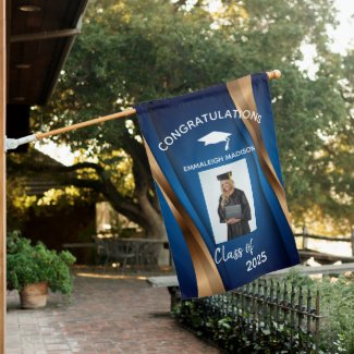 Modern Graduation Blue Gold Abstract Photo House Flag