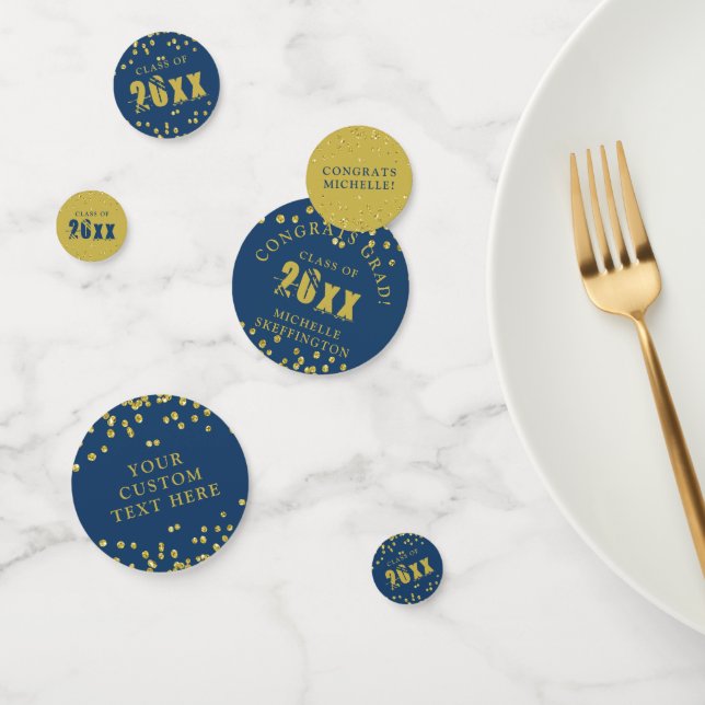 Modern Graduation Blue Gold Confetti Class Year (Group)