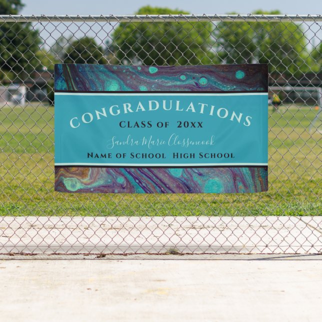Modern Graduation Blue Gold Purple Marble Swirl  B Banner (Insitu)