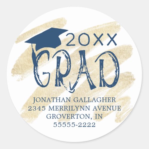 Modern Graduation Blue GRAD Return Address Classic Round Sticker