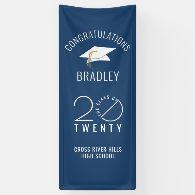 Modern Graduation Blue Stylist Class Year Banner (Vertical)