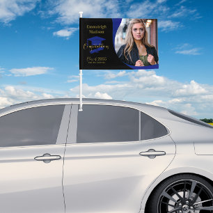 Modern Graduation Blue Swirl Car Flag