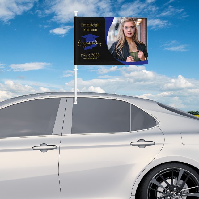 Modern Graduation Blue Swirl Car Flag (Creator Uploaded)