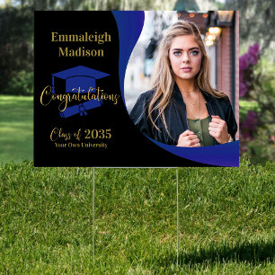 Modern Graduation Blue Swirl Yard Sign