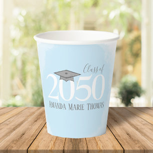 Modern Graduation Blue Watercolor Class of Paper Cups