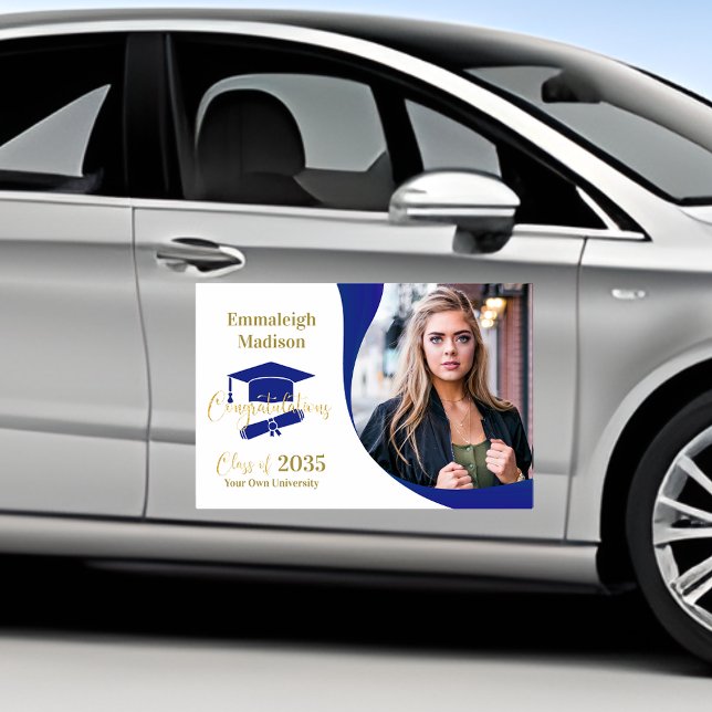 Modern Graduation Blue White Swirl Car Magnet (Creator Uploaded)