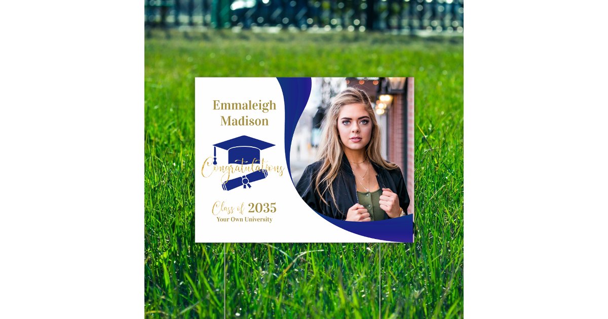 Modern Graduation Blue White Swirl Yard Sign | Zazzle