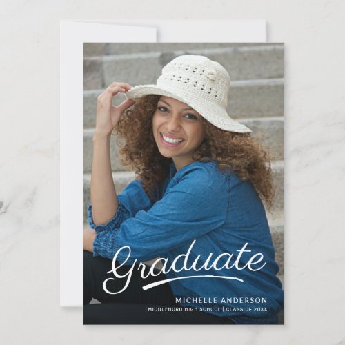 Modern Graduation Brush Script Photo Party Invite