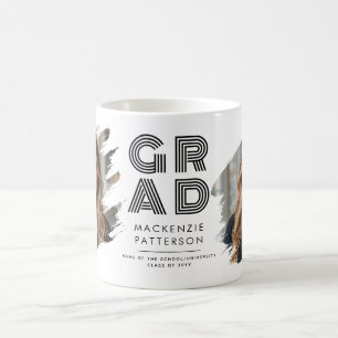 Modern Graduation Brushed 2 Photo Grad Custom Coffee Mug