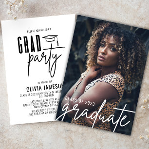 Modern Graduation Calligraphy Script Photo Party Invitation