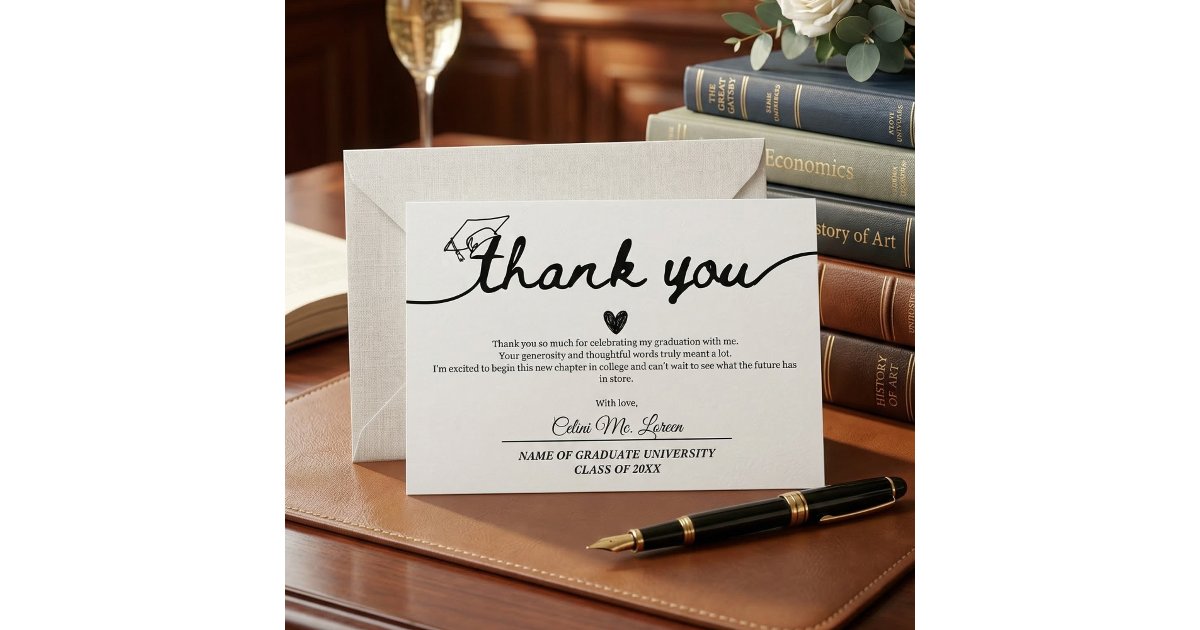 Modern Graduation Cap and Tassel Personalized Thank You Card | Zazzle