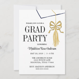Modern Graduation Cap and Tassel Photo Gold Invitation
