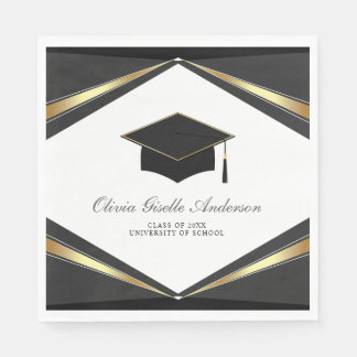 Modern Graduation Cap Black & Gold Party Napkins
