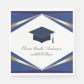 Modern Graduation Cap Blue & Gold Party Napkins