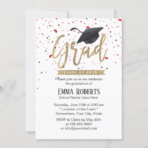 Modern Graduation Cap & Confetti Graduation Party Invitation