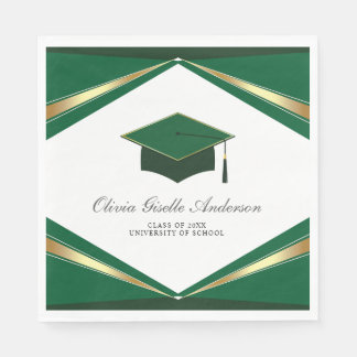 Modern Graduation Cap Green & Gold Party Napkins