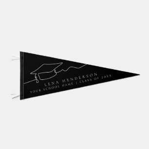 Modern Graduation Cap Line Art Bunting Pennant Flag
