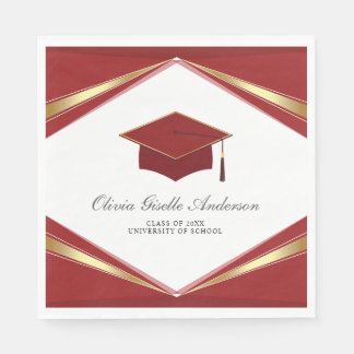 Modern Graduation Cap Red & Gold Party Napkins