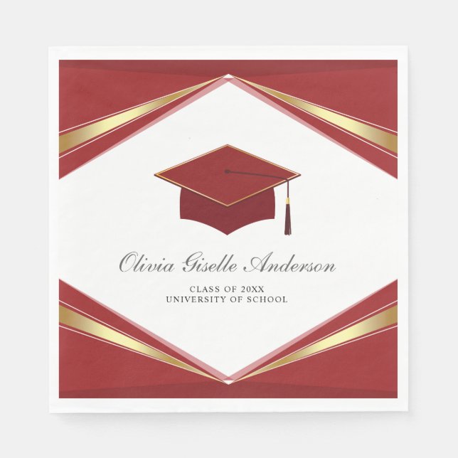 Modern Graduation Cap Red & Gold Party Napkins (Front)