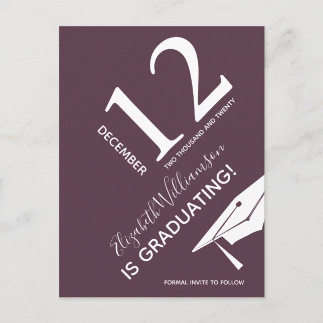 Modern Graduation Cap Save The Date Typography Announcement Postcard (Front)