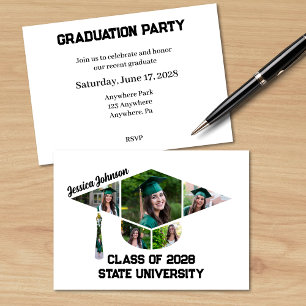 Modern Graduation Cap Shape Photo Collage Party Invitation