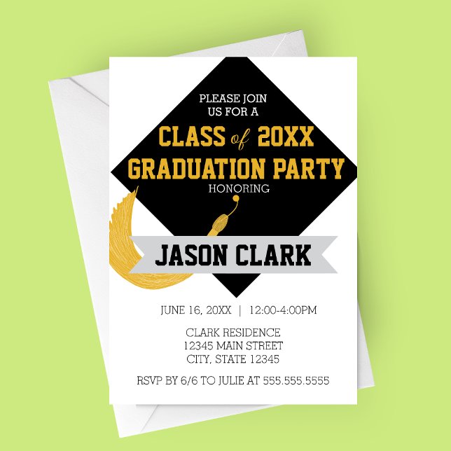 Modern Graduation Cap with Tassel Graduation Party Invitation (Large Customizable Modern Graduation Cap with Tassel Graduation Party Invitation)